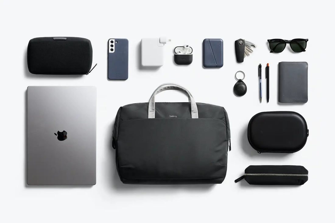 Bellroy Via Work Bag in Slate with everyday work essentials