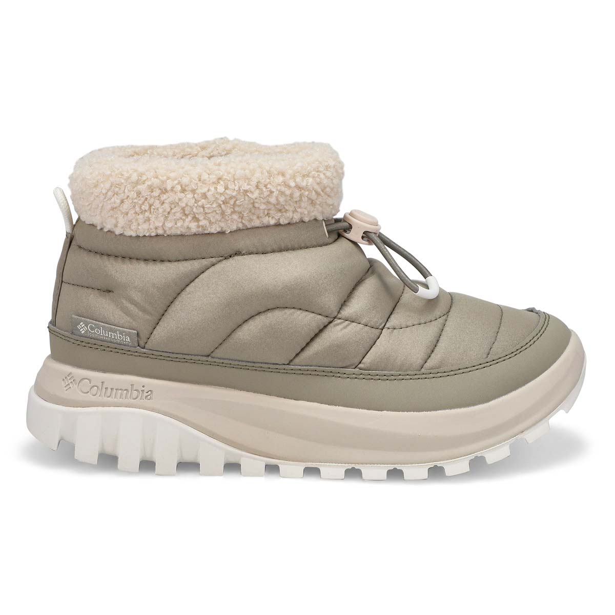 Columbia Snowtrot Shorty winter boot in Grey Green/Dark Stone, side view