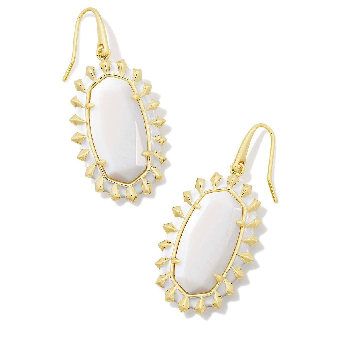 Kendra Scott Dani Color Burst Frame Drop Earrings in Gold with White Mother-of-Pearl, front view