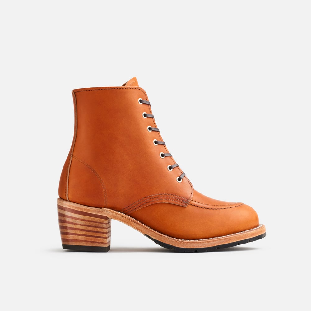Red Wing Clara 3404 women's heeled ankle boot in Oro Legacy leather, front-side view