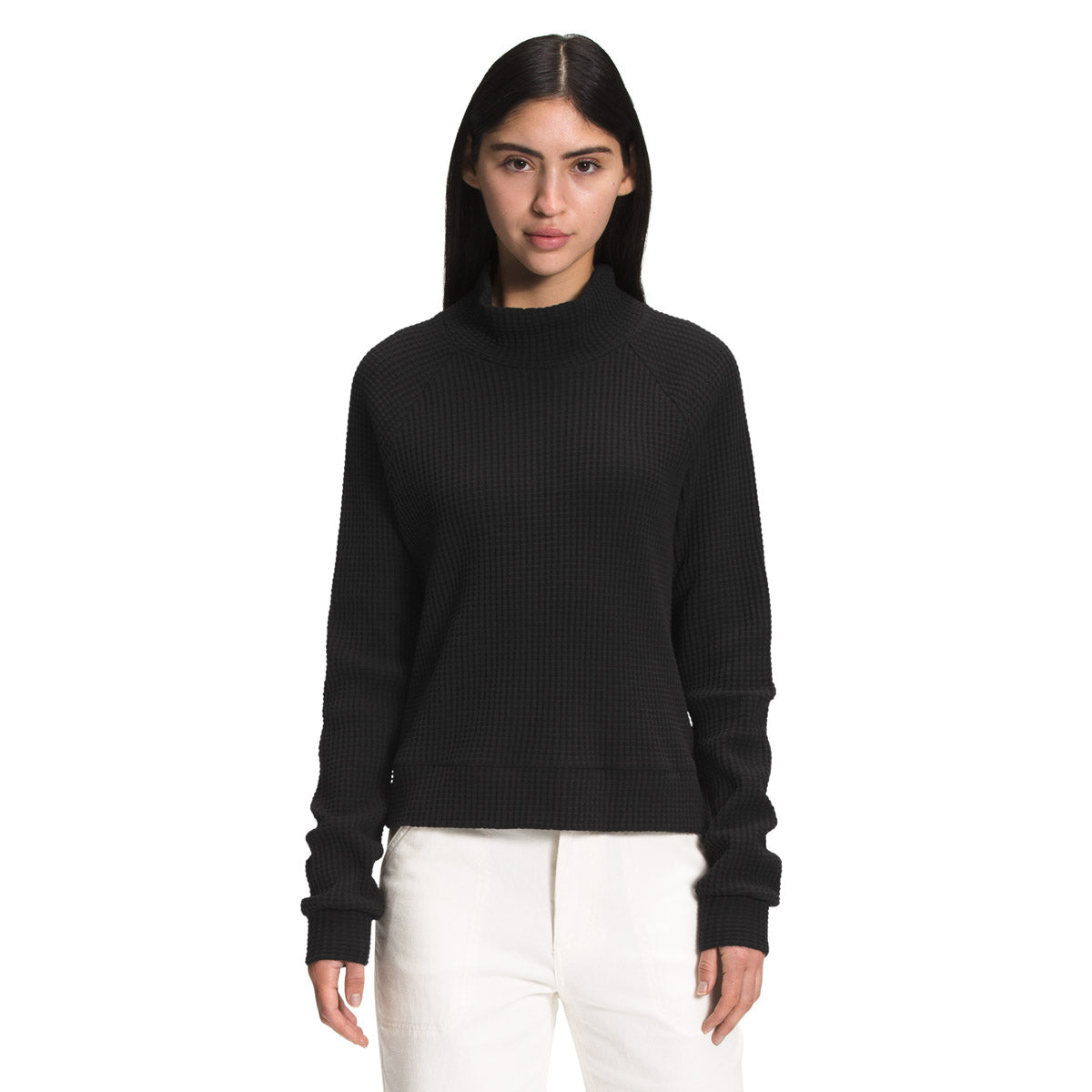 The North Face Women’s Long Sleeve Mock Neck Chabot NF0A5GMZ in TNF Black, front view