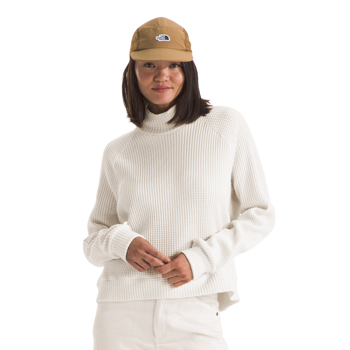 The North Face Women’s Long Sleeve Mock Neck Chabot NF0A5GMZ in White Dune, front view